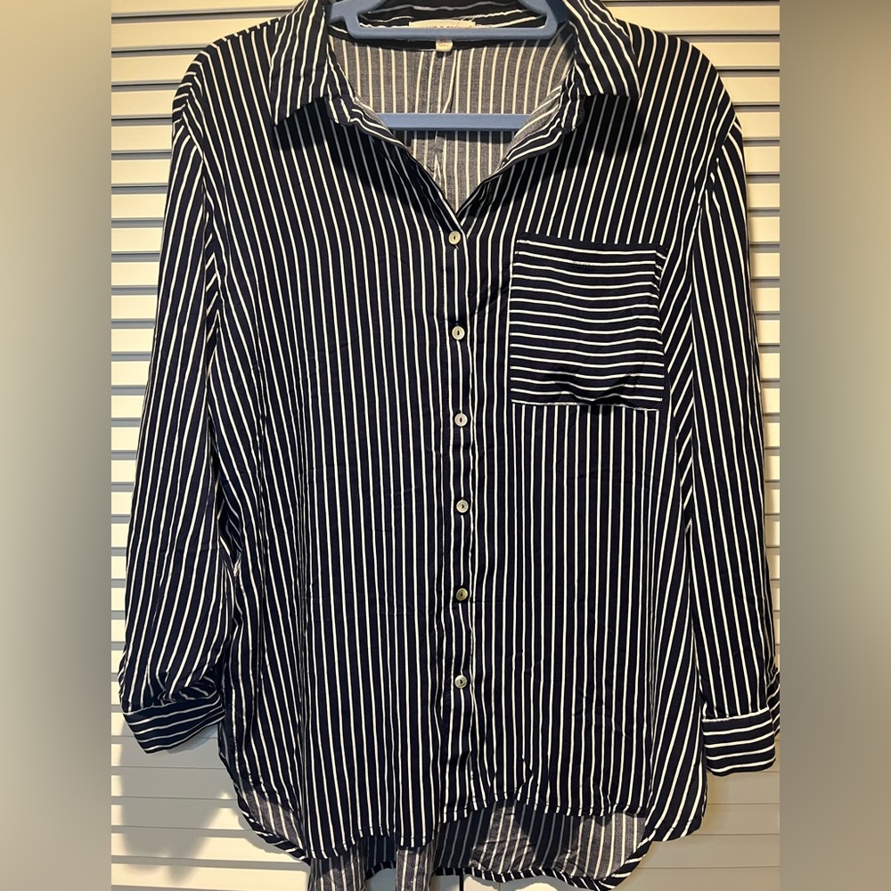GRAND & GREENE Stripes Button Down, Blue, XL
